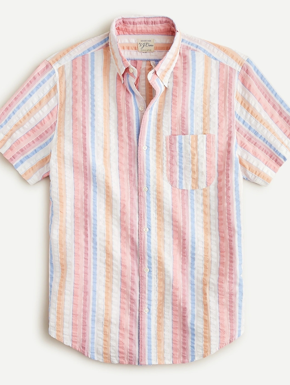 J. Crew Mens Slim Pastel Stripes Seersucker Organic Cotton Short Sleeve M - Picture 2 of 12